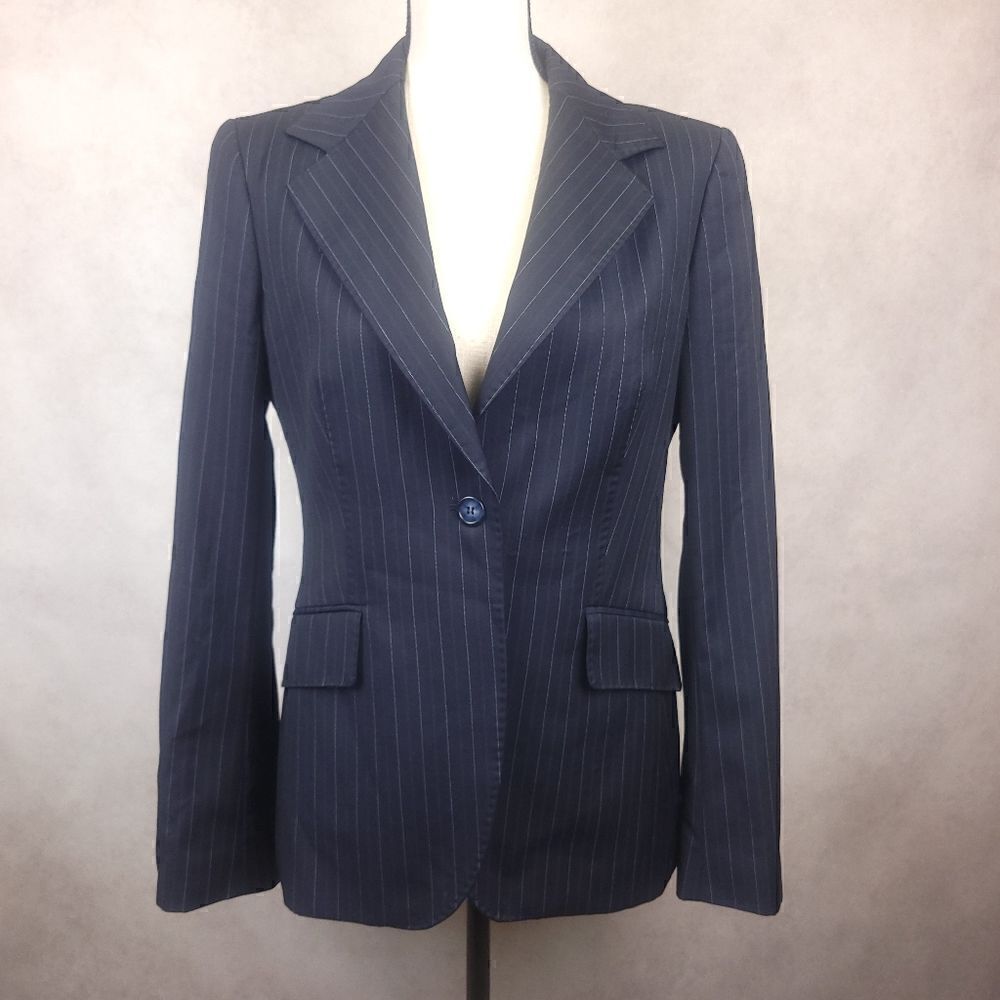 Massimo Dutti Black Vertical Stripe One Button Blazer Size 42/32